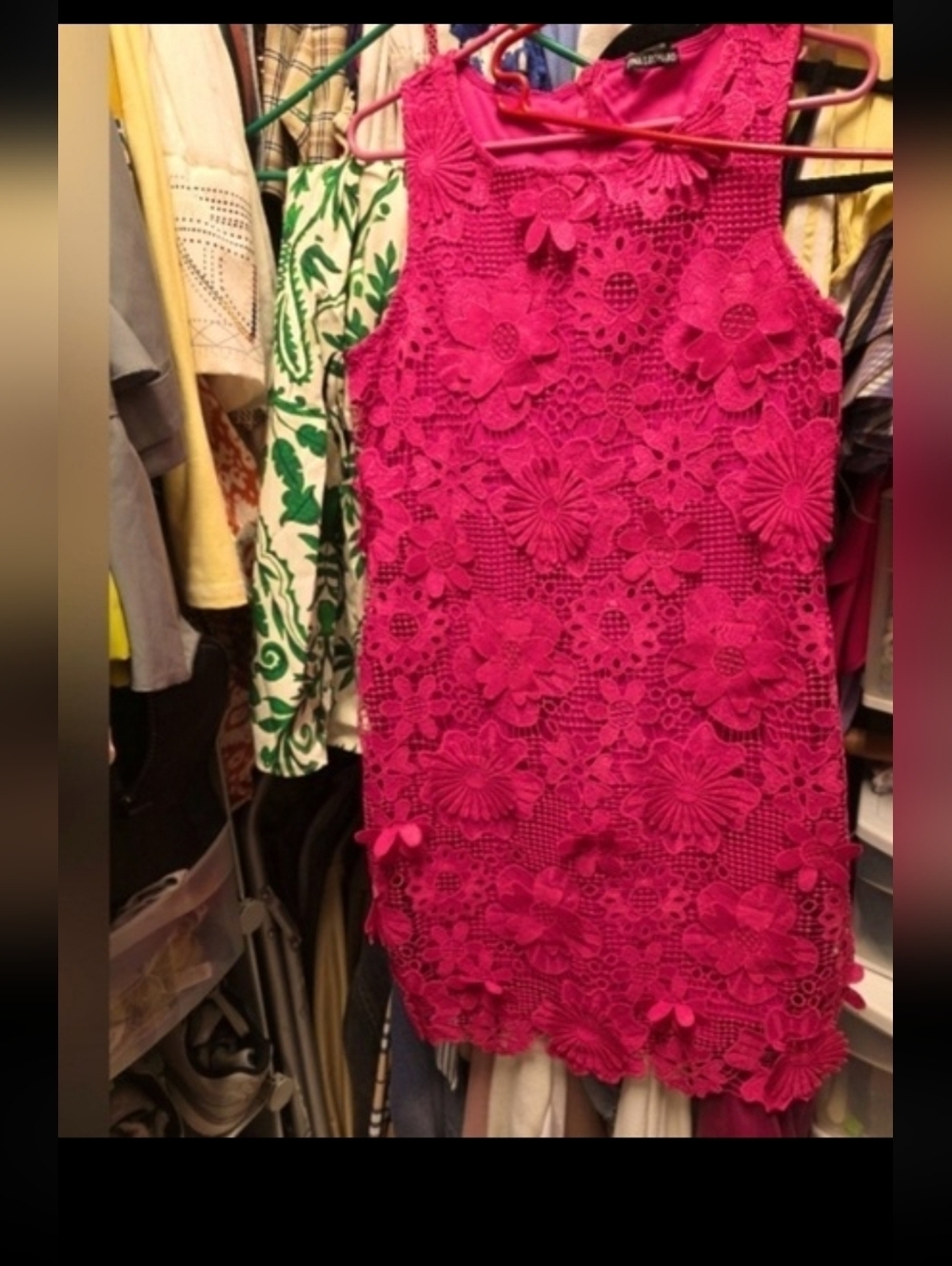 Nina Leonard Fuchsia Lace Dress